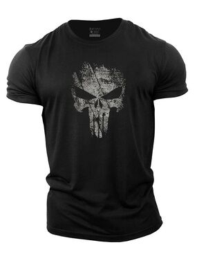 Men's Black Broken Punisher Skull Cotton T-Shirt